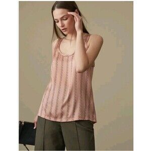 Reiss Remy Silk Front Striped Tank Large Peachy Pink